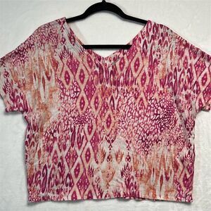Chico's Women's 3P Multicolor Linen Cheetah Ikat V-Neck Short Sleeve Tee